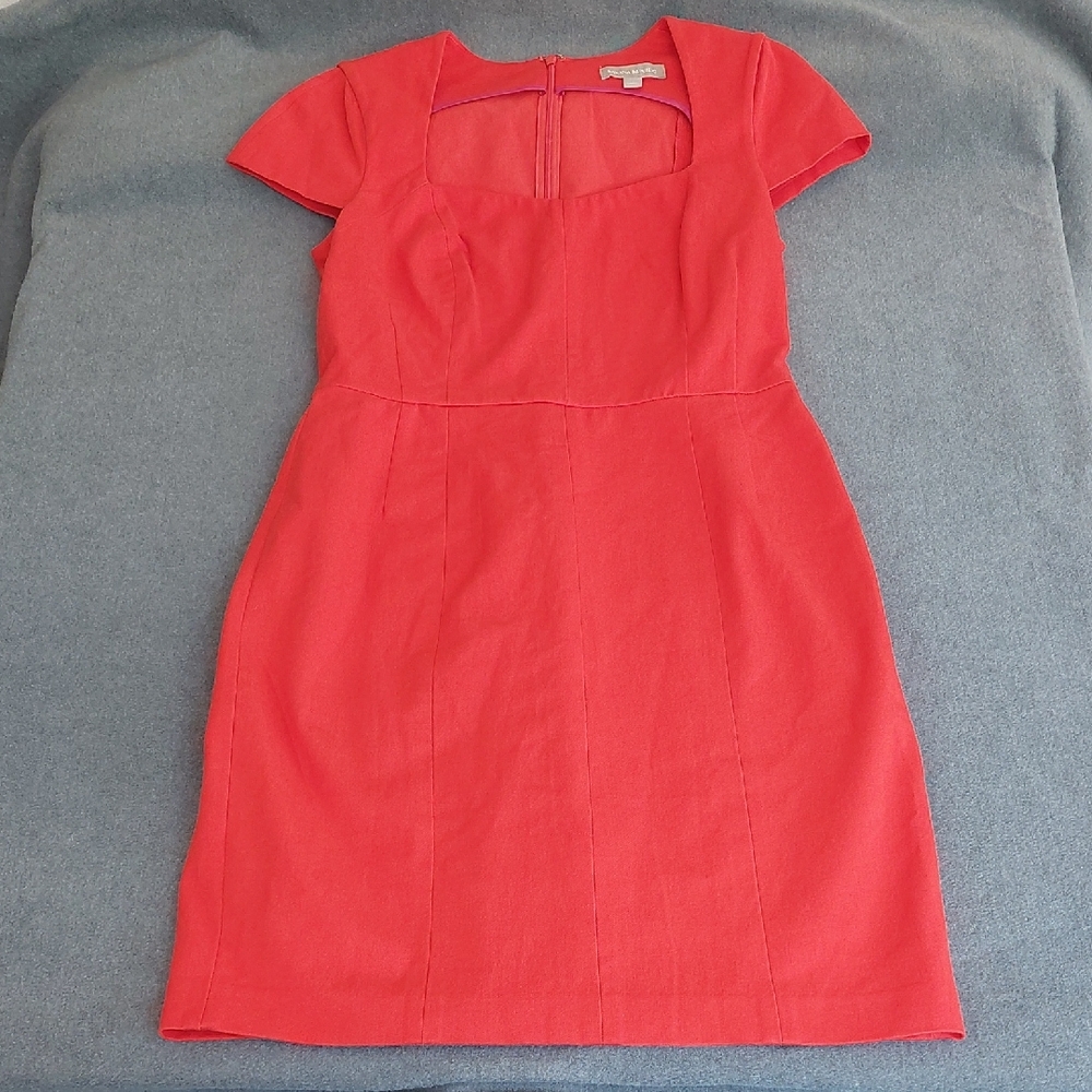Banana Republic Red Square Neck Sheath Dress Size 12 Cap Sleeve Professional - Picture 2 of 9